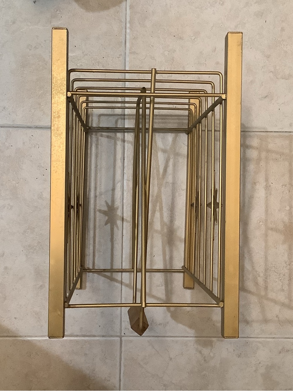 Vintage MCM Metal Atomic Starburst Record~Magazine~Rack Holder With Wood Handle - Picture 5 of 10